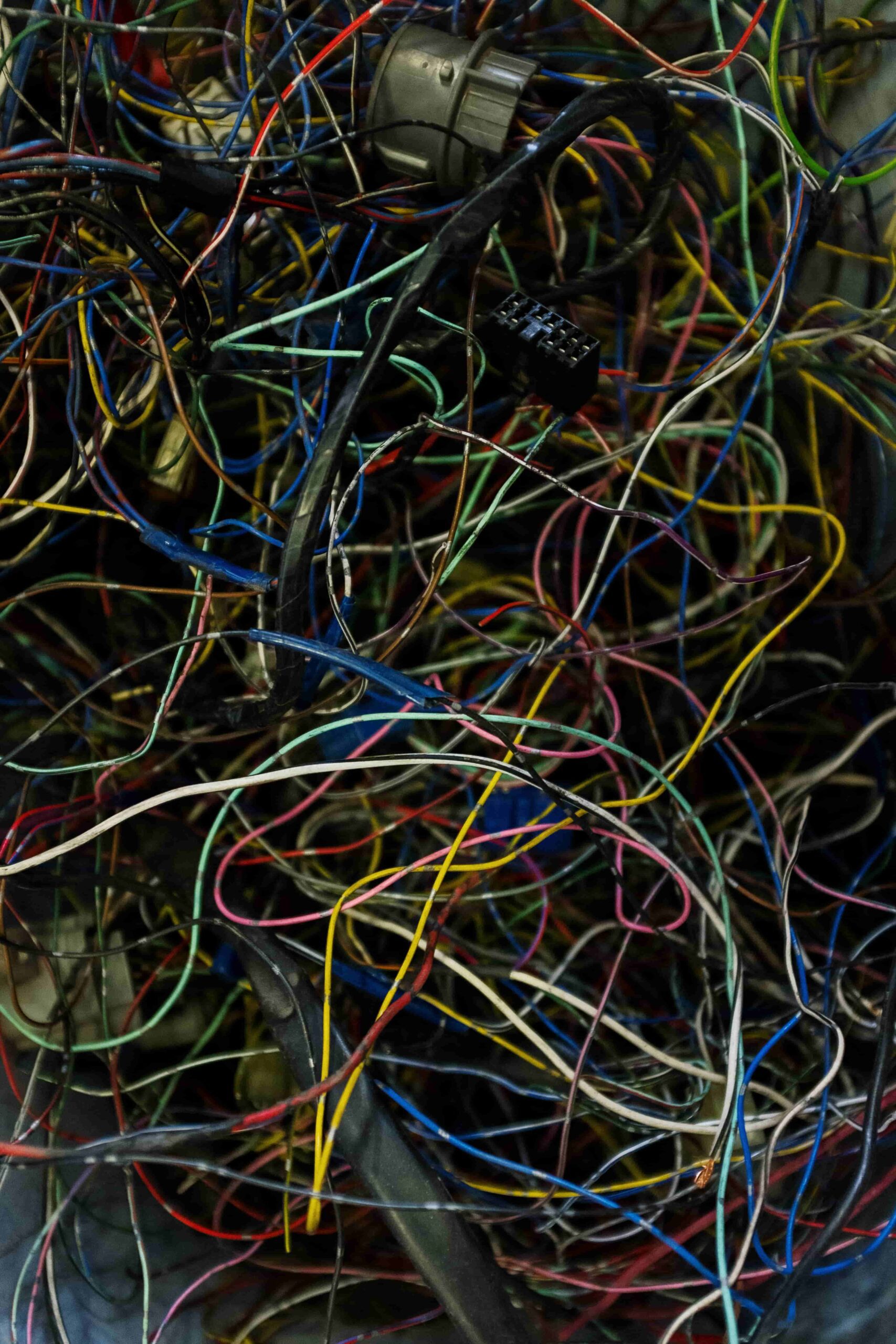 A jumble of overlapping electrical wires