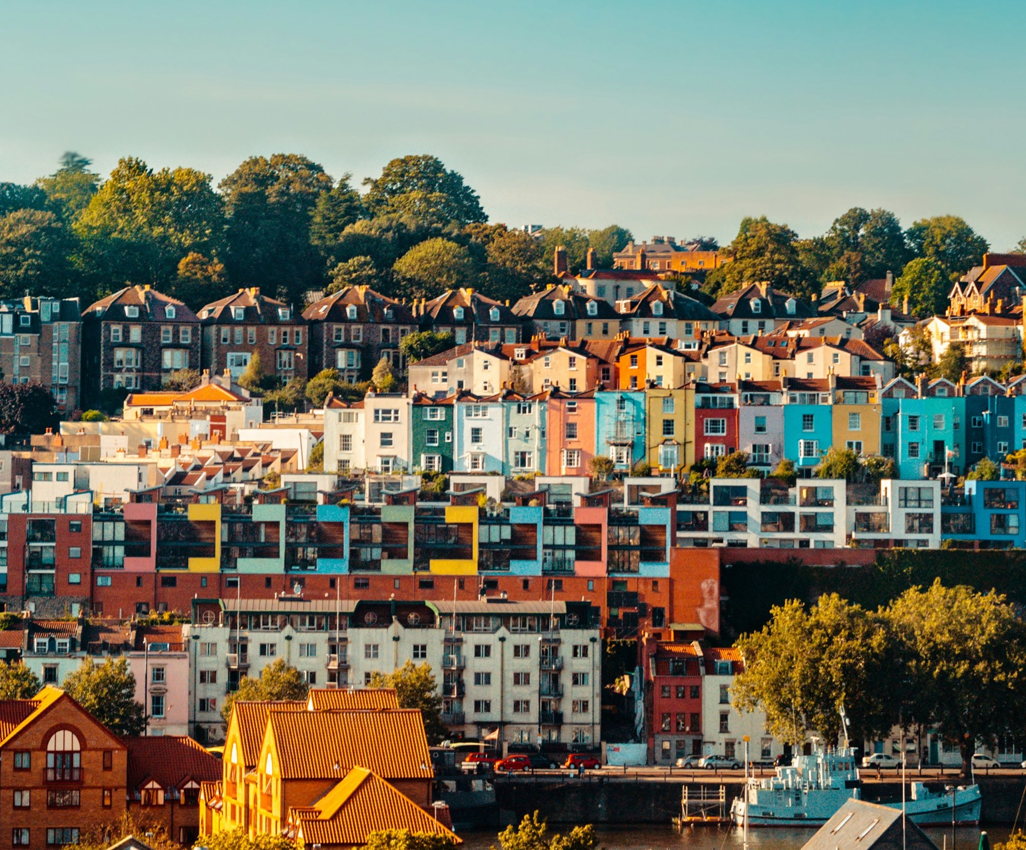View of colourful terraced houses in Bristol, the city Unite Foundation was founded